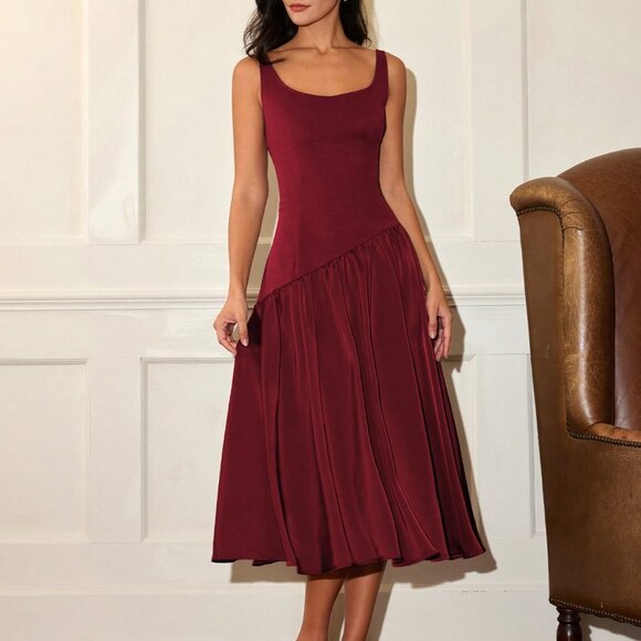 Burgundy Elegant Women's Sleeveless Dress - Picture 3 of 5